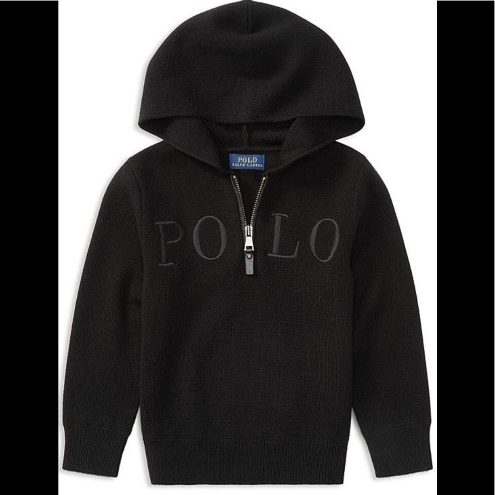 Polo RL black 100% wool sweater w zip and hoodie